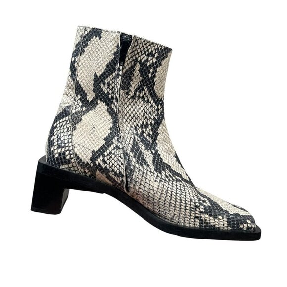 Zara Python Snakeskin Embossed Leather Block Heel Ankle Boots Size 37 US 6.5 - Picture 8 of 13